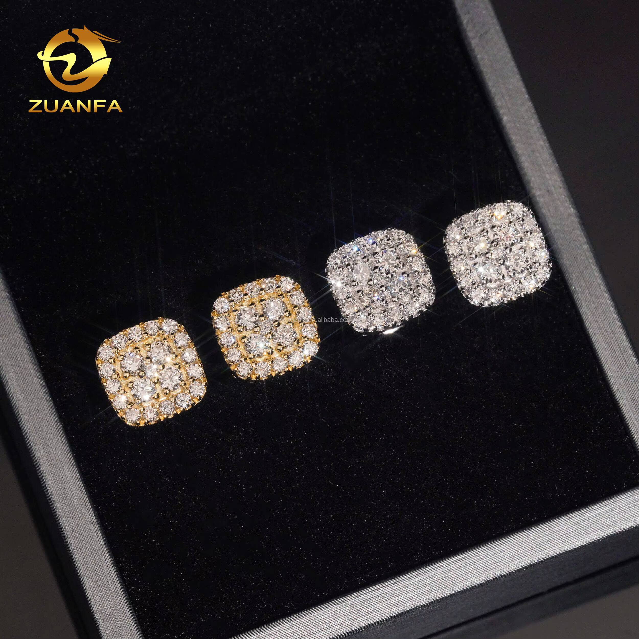 In Stock Luxury Jewelry Iced Out Hip Hop Sterling Silver 925 Screw Back Lab Grown Diamond HPHT Brilliant Shape Cluster Earrings