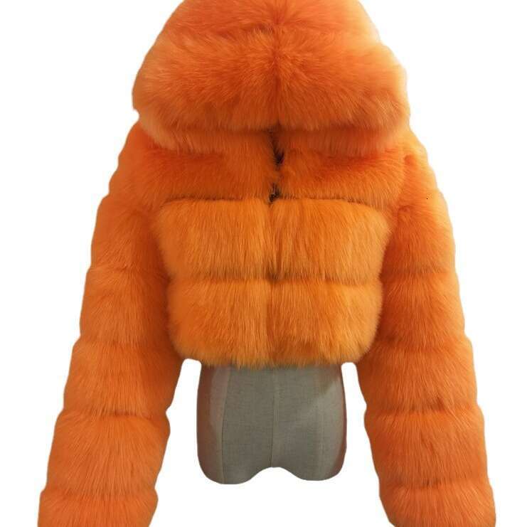 New autumn and winter artificial fur warm hooded short zipper women's coat