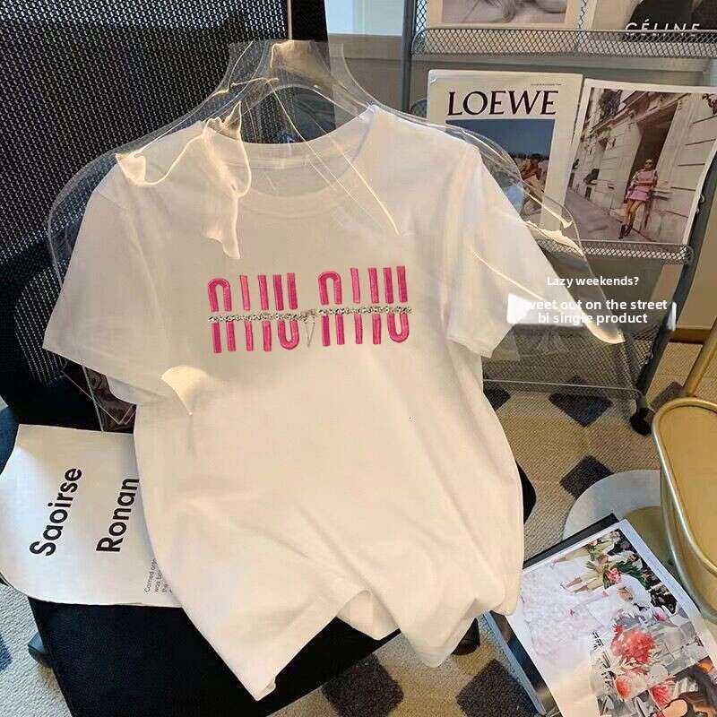 2024 Printed New 200G Drop Shoulder Combed Cotton Short Sleeve T-Shirt For Women Ins Fashion Versatile Stylish Age-Reducing Slimming
