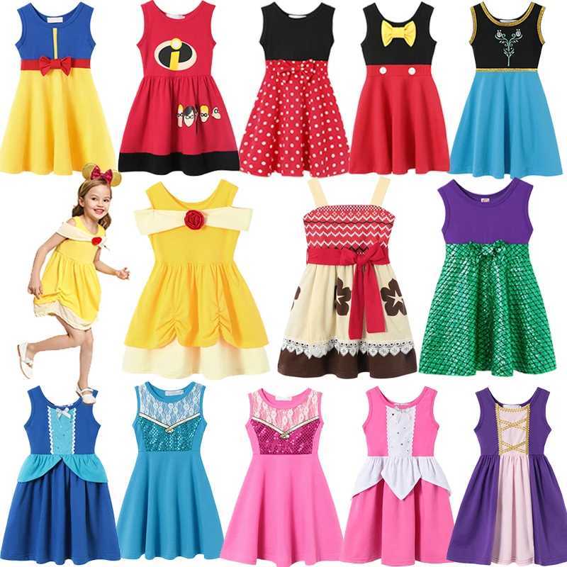 2025 New Summer Girls Cotton Casual Dress Children Elsa Anna Sleeveless A-Line Dress Baby Kids Princess Casual Clothing 2-8Y W250811