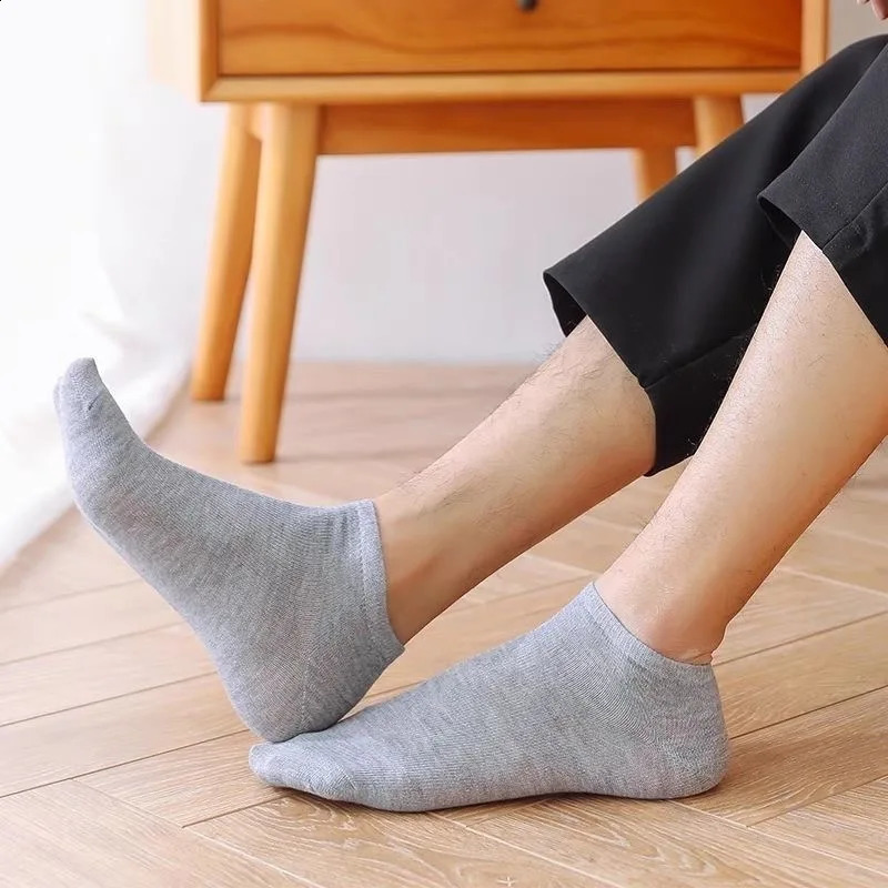 20Pcs Mens Socks Spring Summer Thin Breathable Soft Polyester Cotton Black Casual Business Ankle Boat Size EU3845 250805