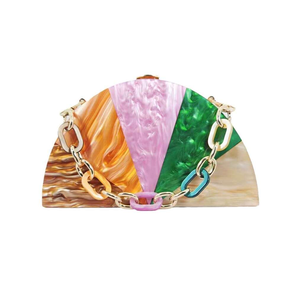 Women's New Patchwork Color-Block Crossbody Semi-Circular Acrylic Fashion Wedding Evening Clutch Bag