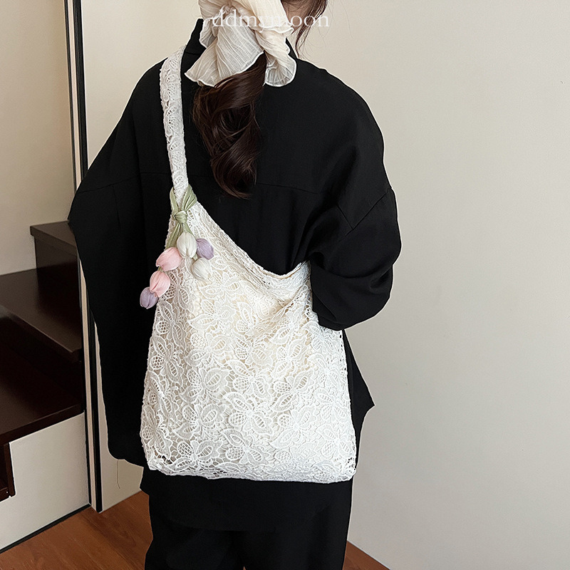Minimalist Fashion Single Shoulder Floral Lace Summer Gentle Fairy Large Capacity Lazy Style Hollow Commuter Tote Bag ddmymoon