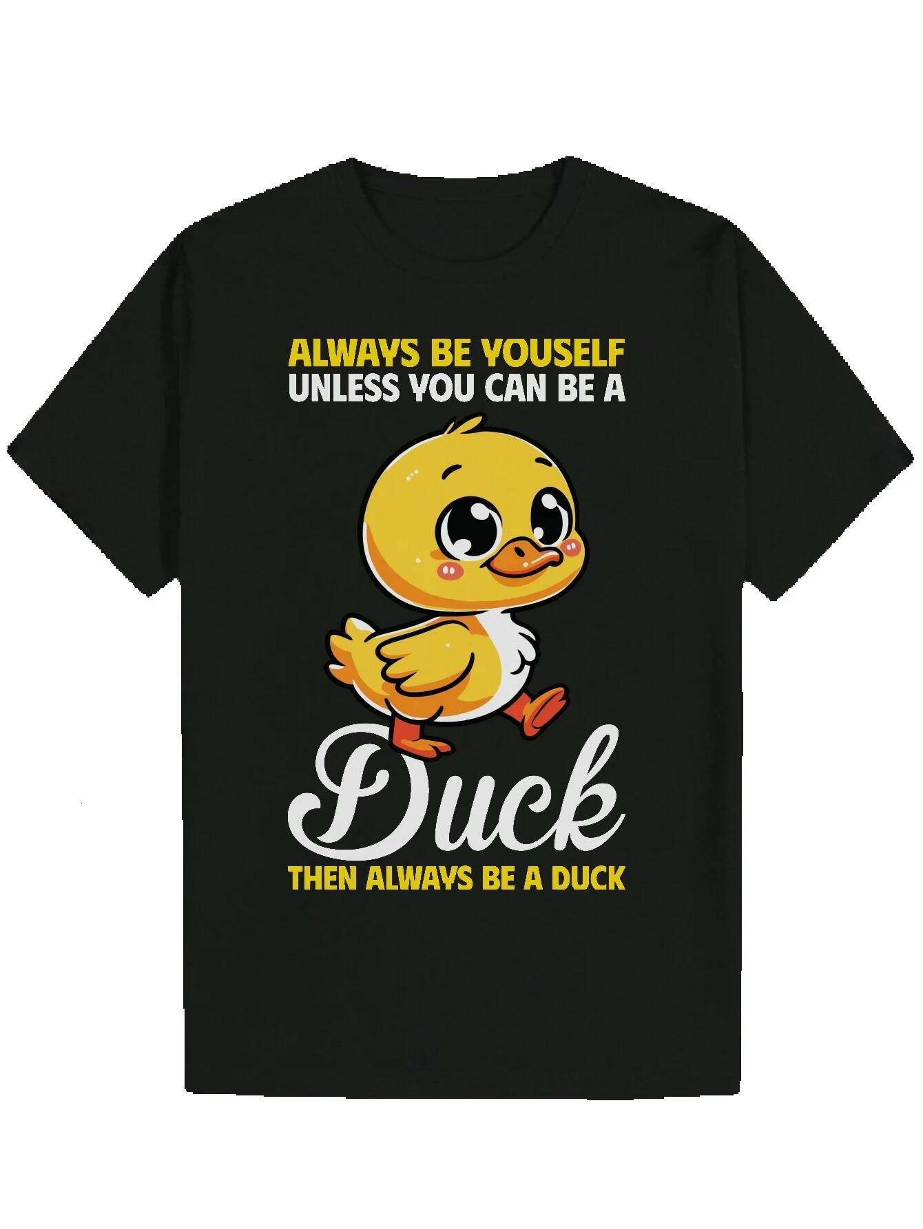 Men's Summer Pattern with Cute Duck Design and Quote 'Always Be A Duck' - Lightweight Polyester Crew Neck T-Shirt Suitable for Casual W