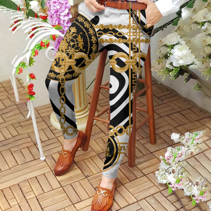 2025 New men's long pants with digital printing casual mid-waist pencil pants slimming straight pants for men European size :S-3XL