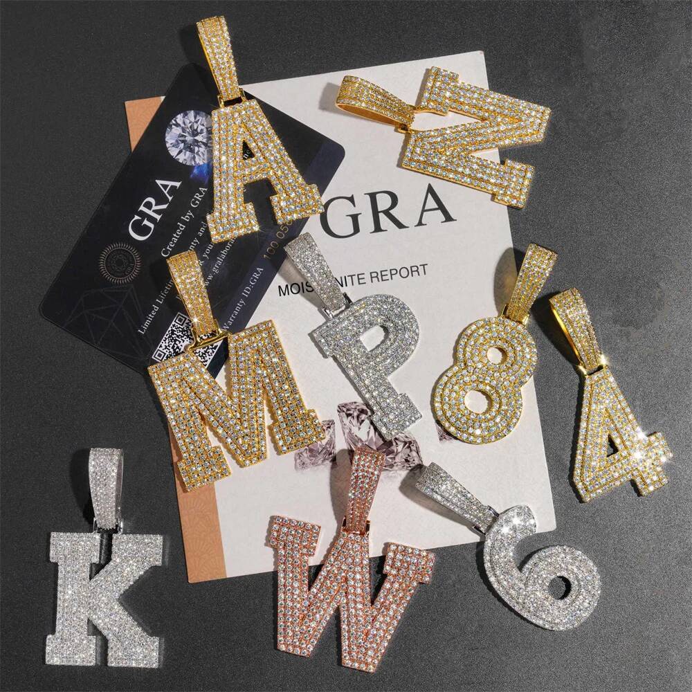 Moissminer VVS Moissanite Custom Letters Name Soild Pendant Necklace For Men Women Pass Tester S925 Silver Chain Hip Hop Jewelry