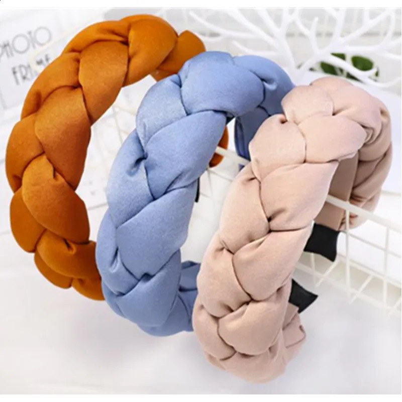 Winter/Autumn Women Thick Braids Headband Solid Adults Headdress Silk Fabric Padded Hairband Wide Hair Hoop Women Hair Ornament 250805