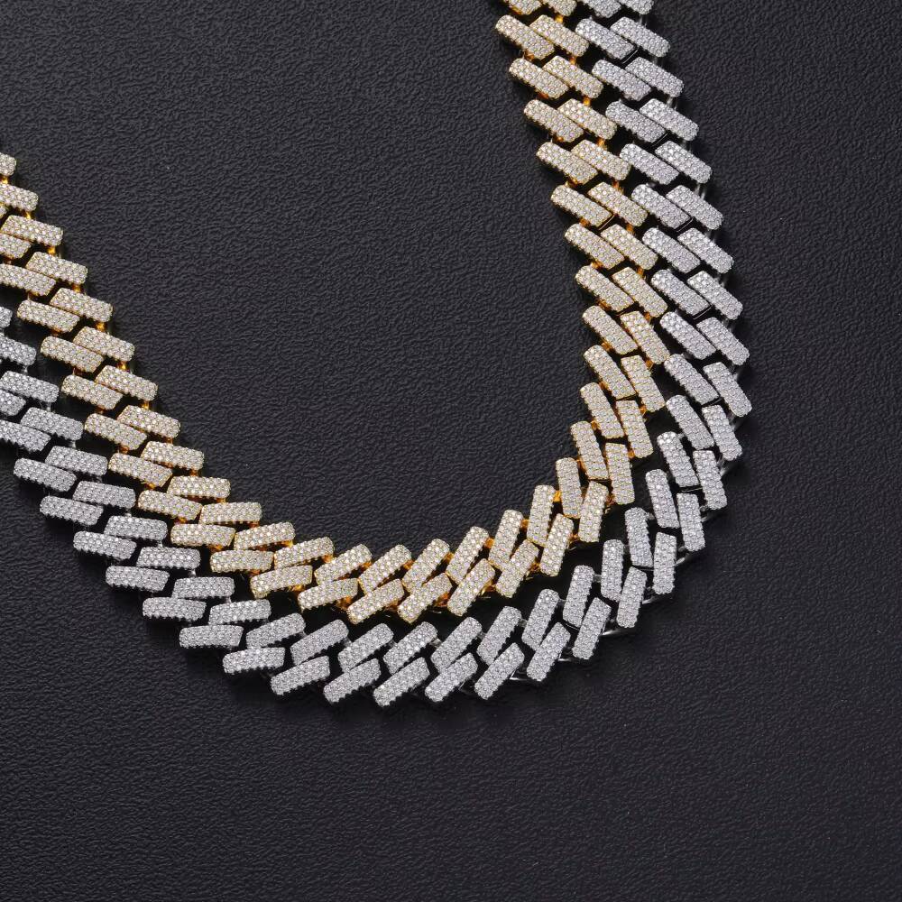 BC020 18mm Iced Out Brass Prong Setting CZ Cuban Chain Necklace Cubic Zircon Bling Jewelry Mens Necklace Chain