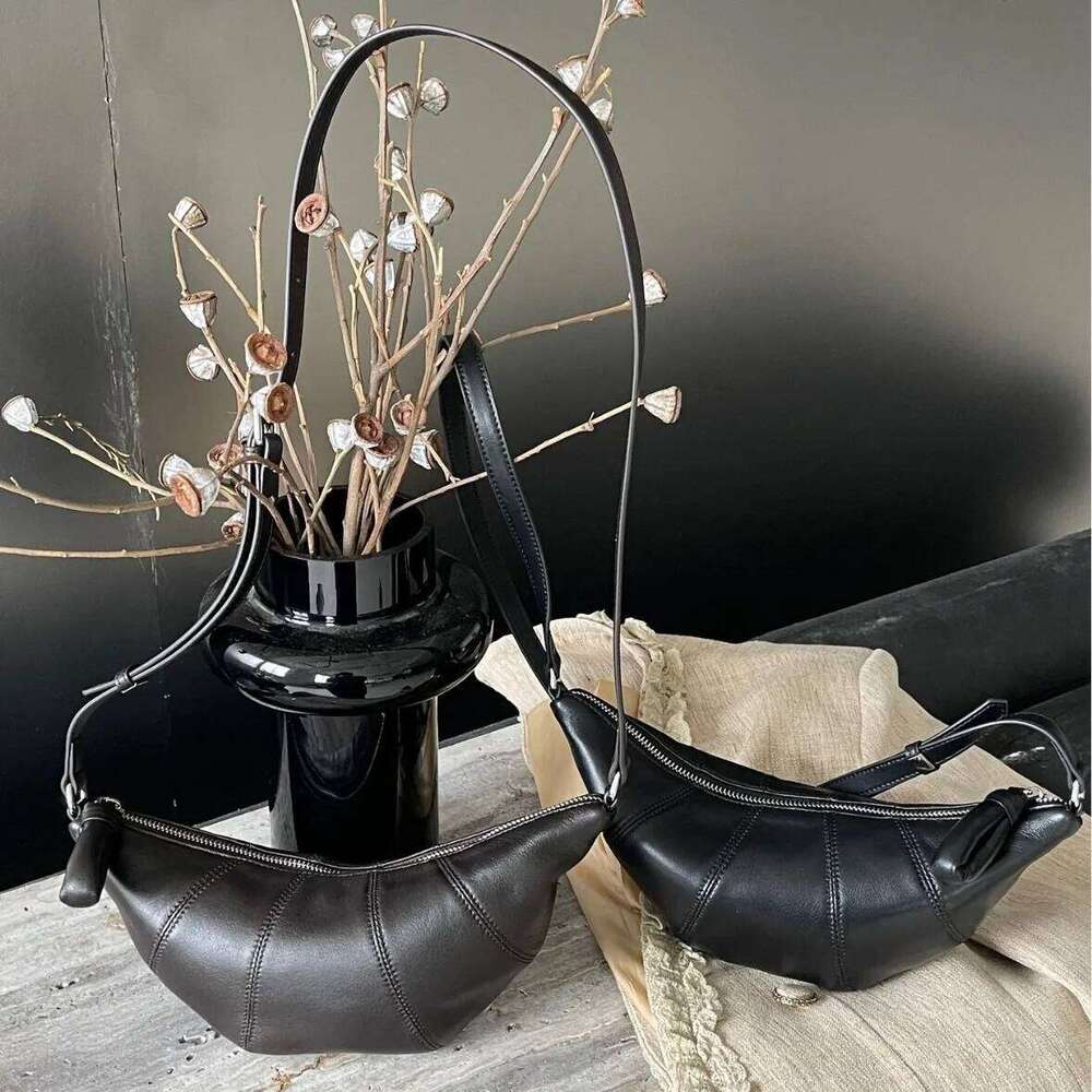 New Fashion Designer Croissant Flap Coffee Black Real Sheepskin Leather Women Crossbody High-end Female Shoulder Bag