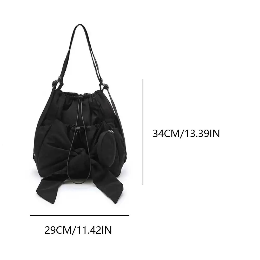 Women Simple Shoulder Bag Large Capacity Bow Drawstring Backpack Solid Color Daily Tote Handbag Female Outdoor 250811