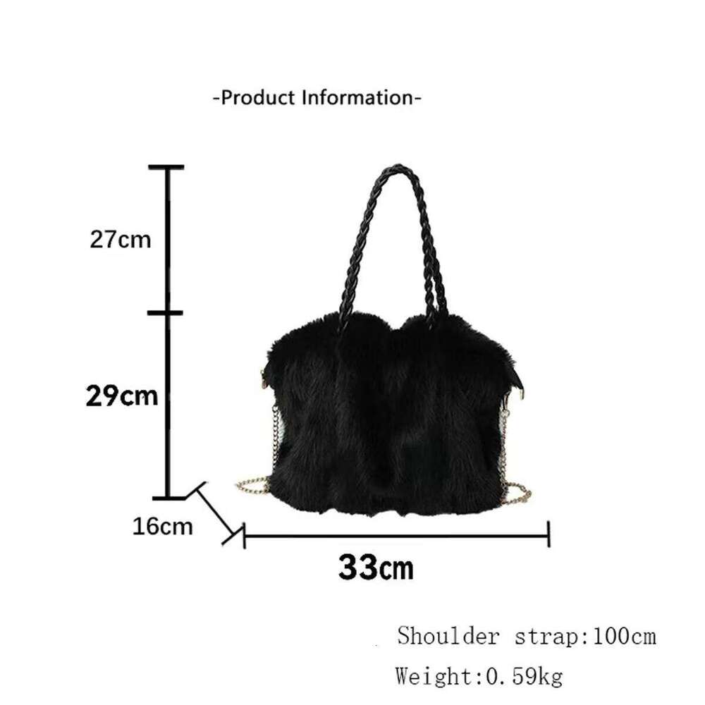Women's Fashionable Plush Large Capacity Tote High-end Pleated Fox Fur Shoulder Crossbody Commuter Bag with Metal Chaindesigner bag
