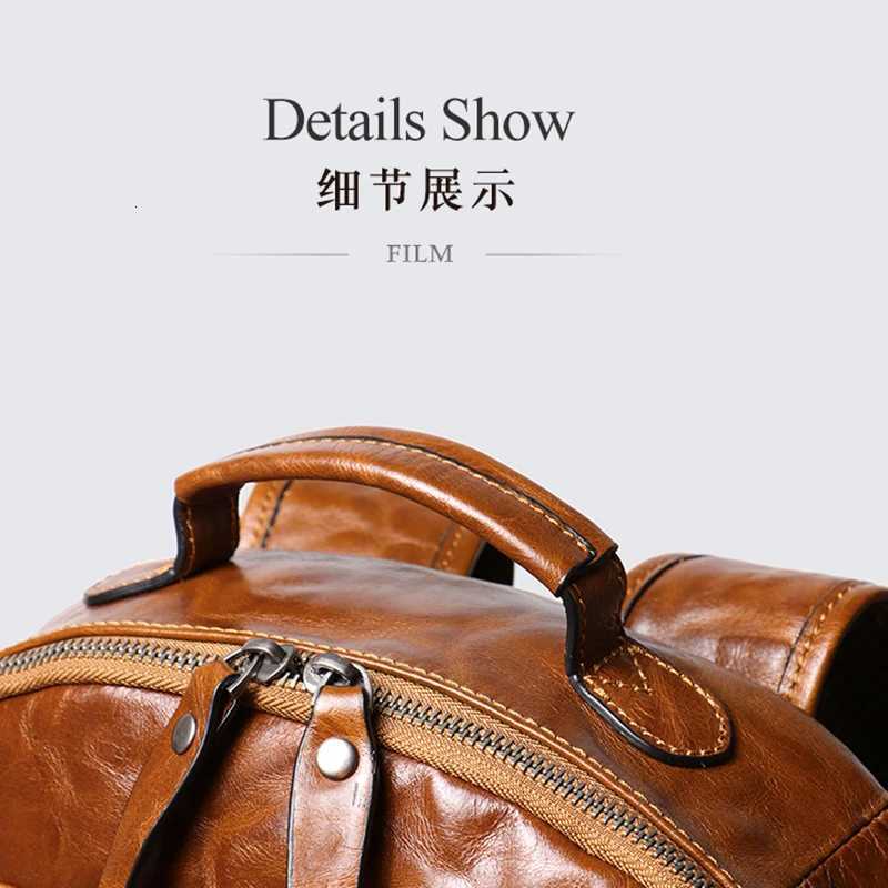 Vintage Real Leather Travel Backpack for Mens Leisure Outdoor Bag School Bags 15 Inch Laptop Backpack Gift for Husband M250811