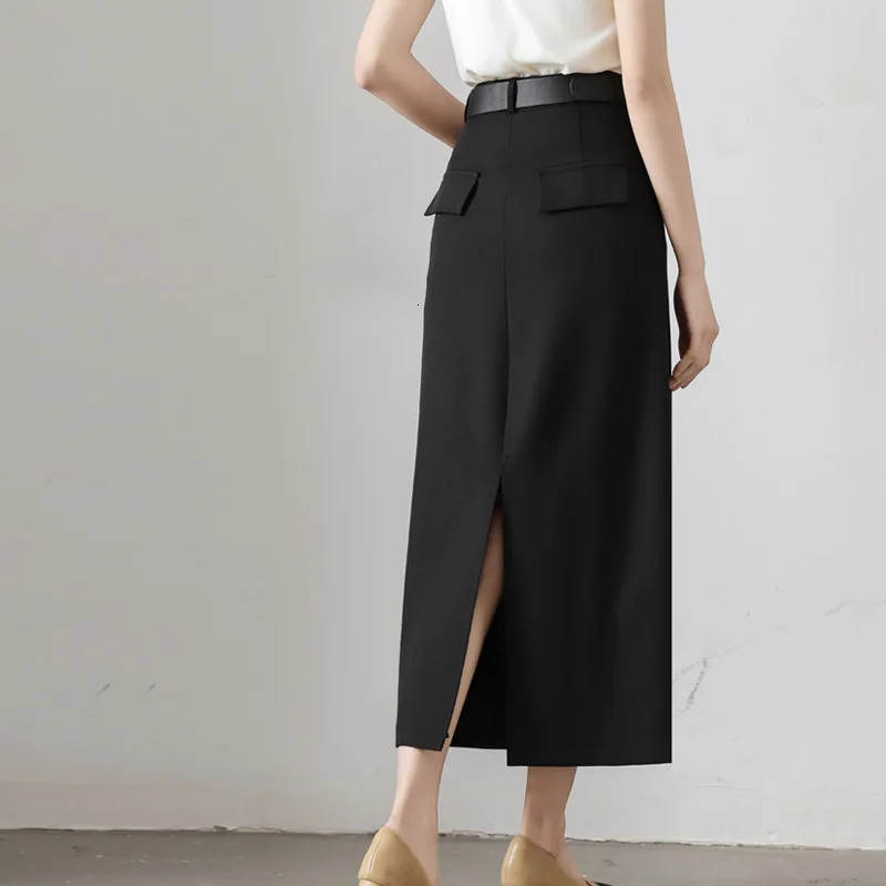 Spring Summer Vintage Grey Back Split Womens Wrap Skirts High Waist Office Lady Sheath Pencil Long for 250811