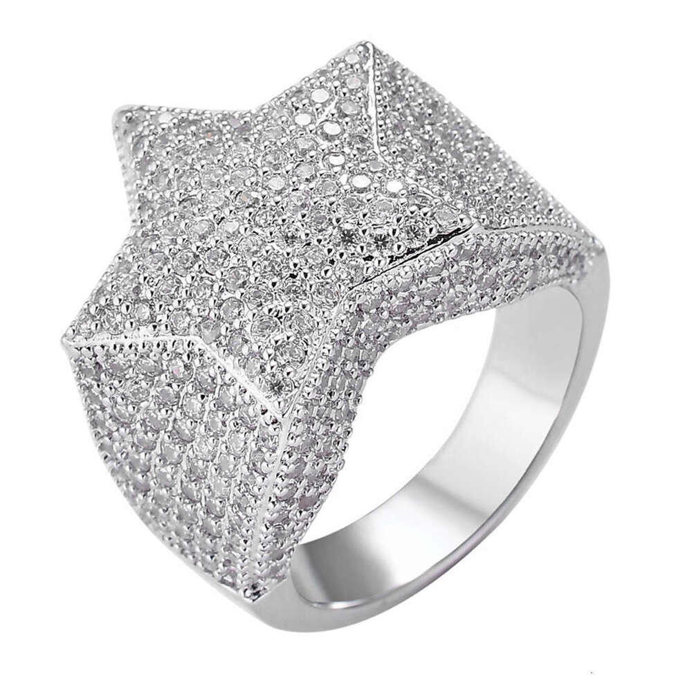 Five-Pointed Real Gold Plated Micro Paved Zircon Hip-Hop Men's Star Ring