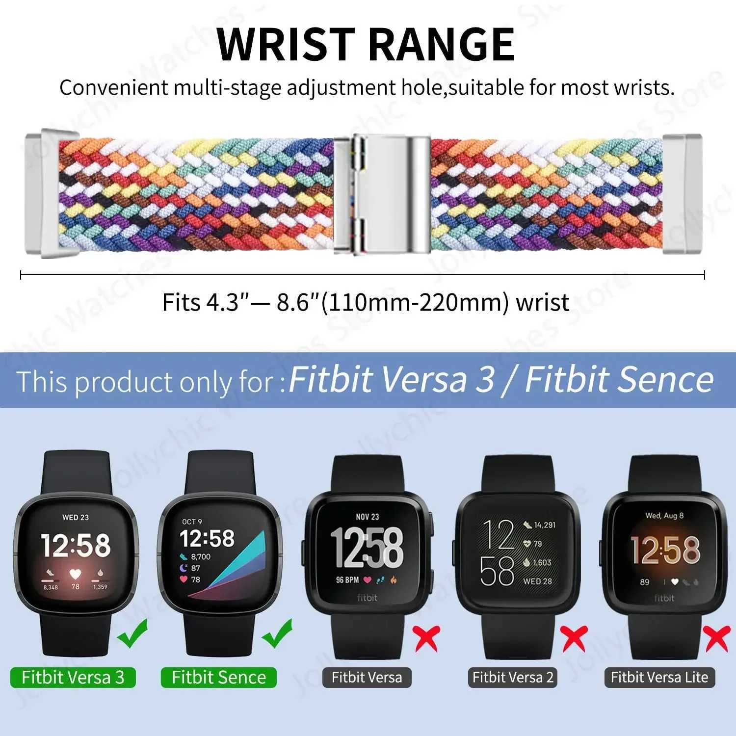 Braided Solo Loop Strap for Fitbit Versa 3 4 Band Adjustable Nylon Sport Watchband Bracelet for Fitbit Sense 2 Bands Watchband W250811