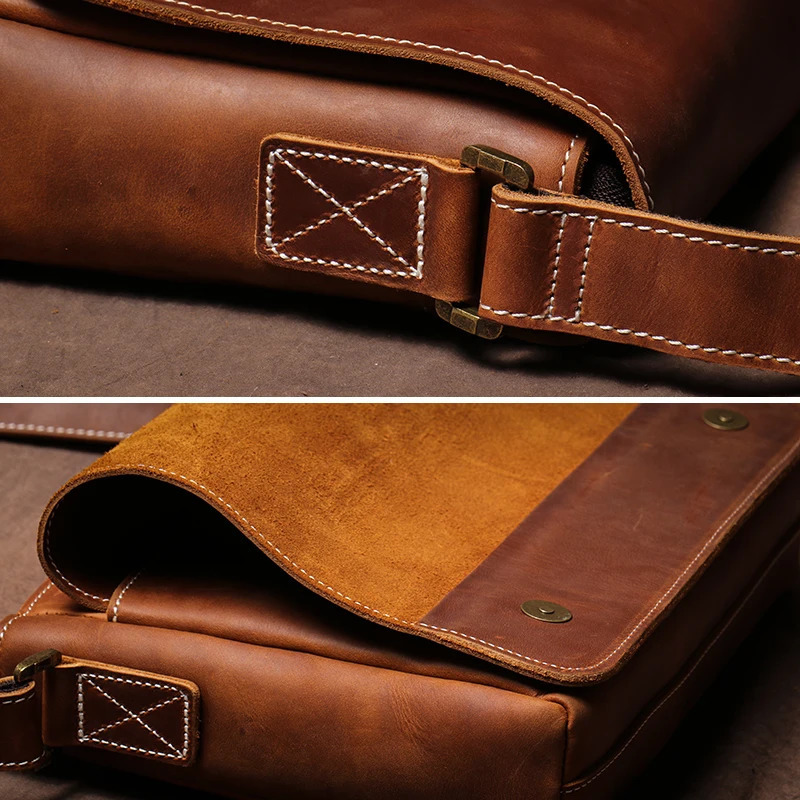 GURO Mens High Quality Genuine Leather Shoulder Bag Vintage Flap Crazy Horse Cowhide Messenger Daily Casual Crossbody Bags 250811