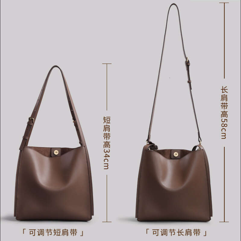 Genuine Leather Tote 2025 New Fashion Large Capacity Crossbody Simple Commuter Bucket Bag for Women