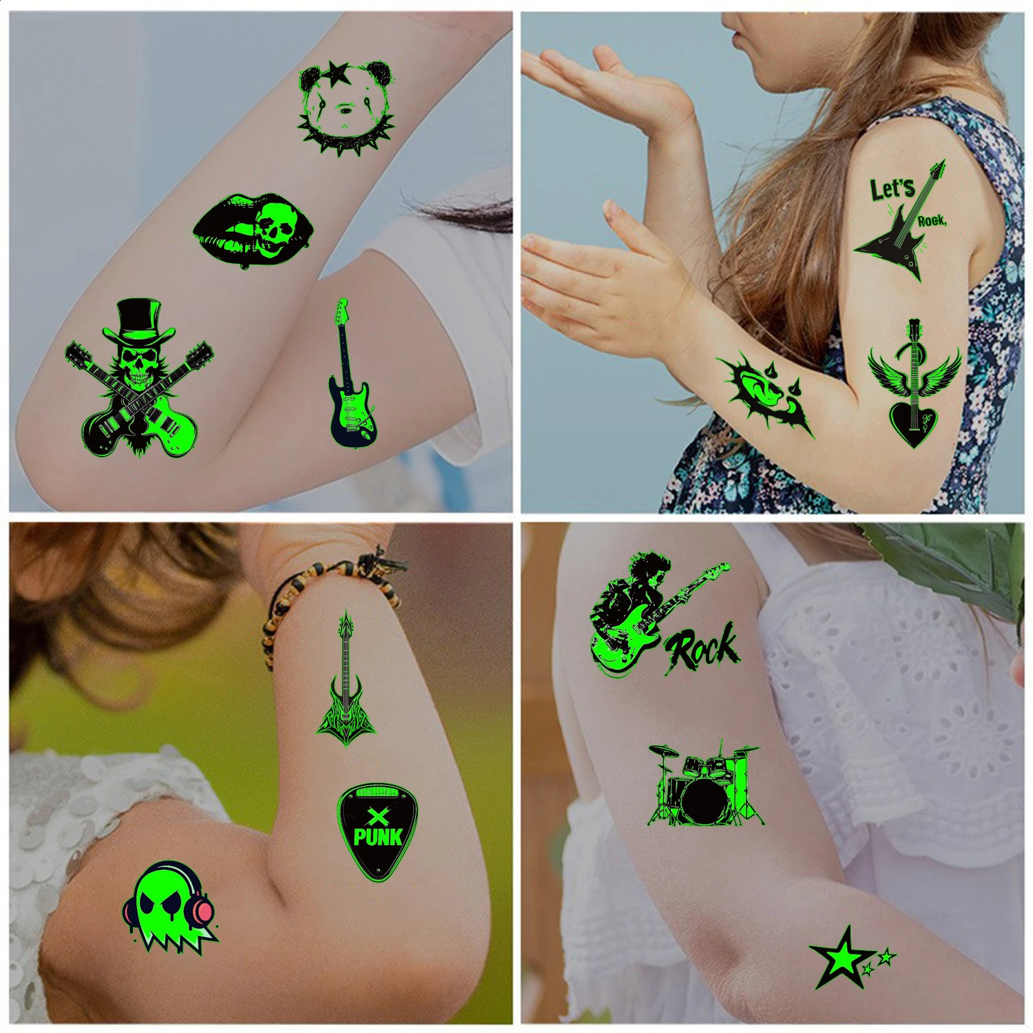 10 SheetsSet Night Light Retro Rock Series Cartoon Tattoo Stickers Decorative Cheeks Waterproof 250809