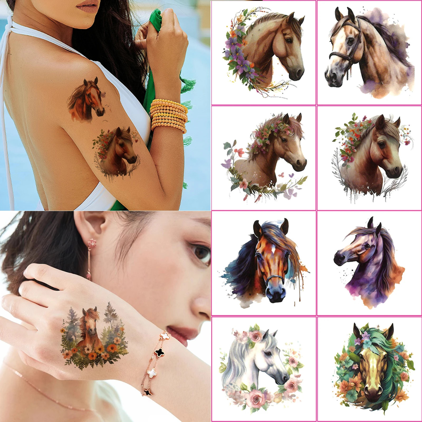 20 Sheets Temporary Horse Tattoos Stickers Birthday Themed Party Supplies Decorated with Tattoo Gifts 250809