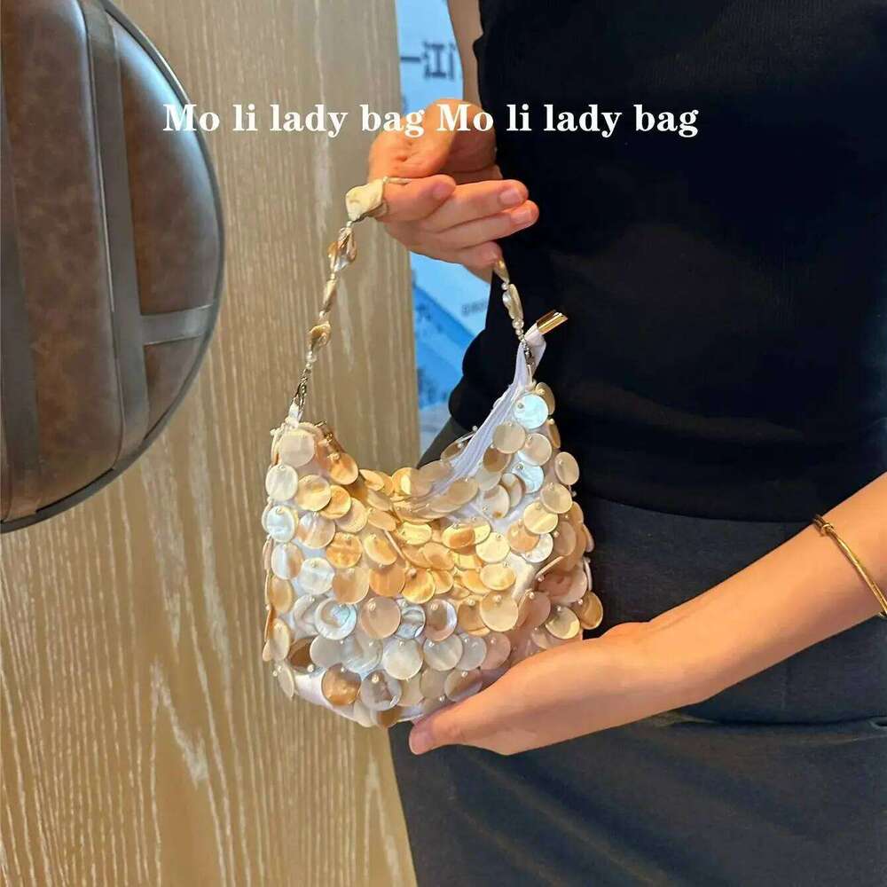 Sequin Internal Chain Shell Handmade Purse Tote Handbag Hobo Evening New Designer Woven Shoulder Bag for Women