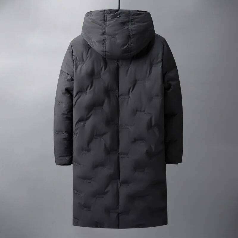 Men's Winter Long Thick Warm Casual Solid Slim Hooded Zipper Outwear Coats Overcoat Hat Fashion Down Jacket