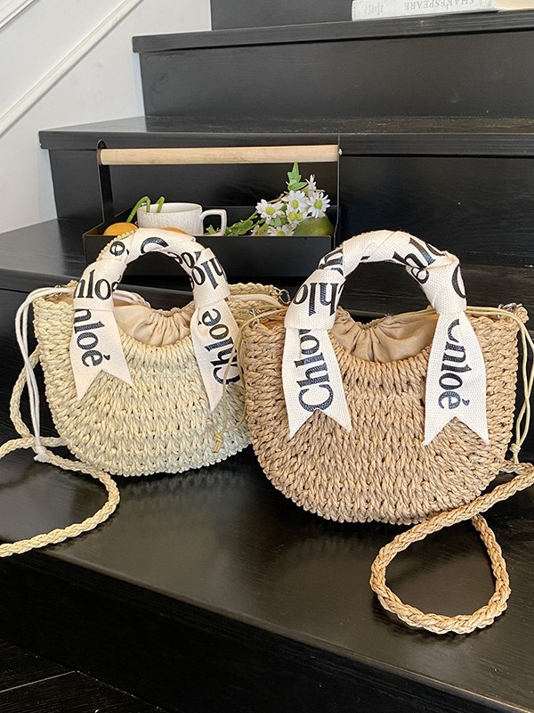 2025 New Design Woven Bag for Women - Fashionable Lettered Straps - Handheld Woven Shoulder Bag for Beach Vacation and Sand Beach Use