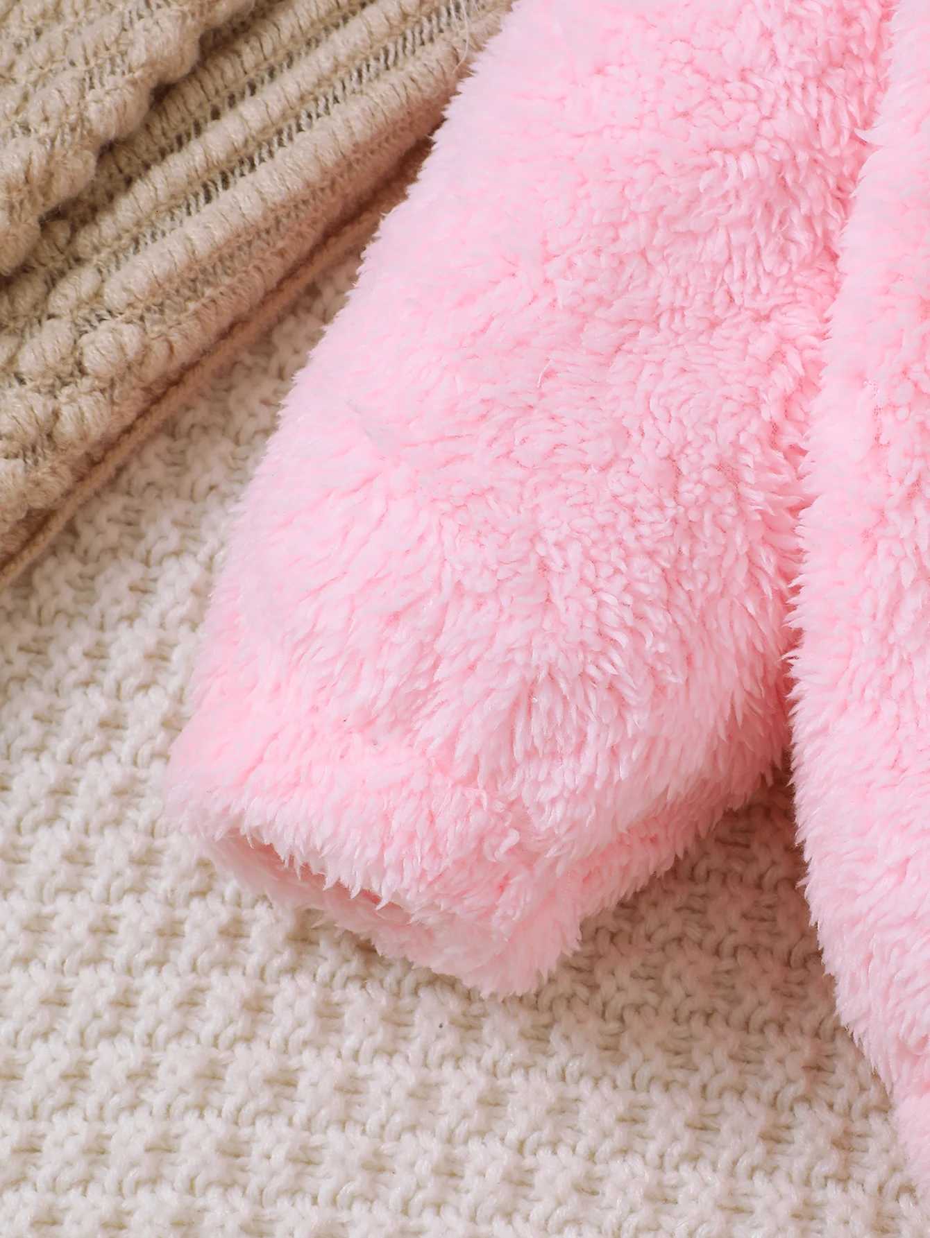 Autumn And Winter Pink Fluffy Set Baby Girls Cute Bunny Figure Hooded Long Sleeve Hoodie Elastic Waist Solid Color Pants Z250811