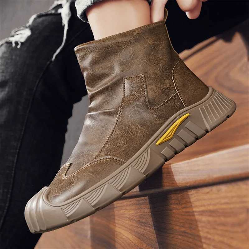 Men Chelsea Boots Slip-on Waterproof Ankle Boots Retro Black Men Fashion Boots Motorcycle Shoes Plus Size 2024 W250811