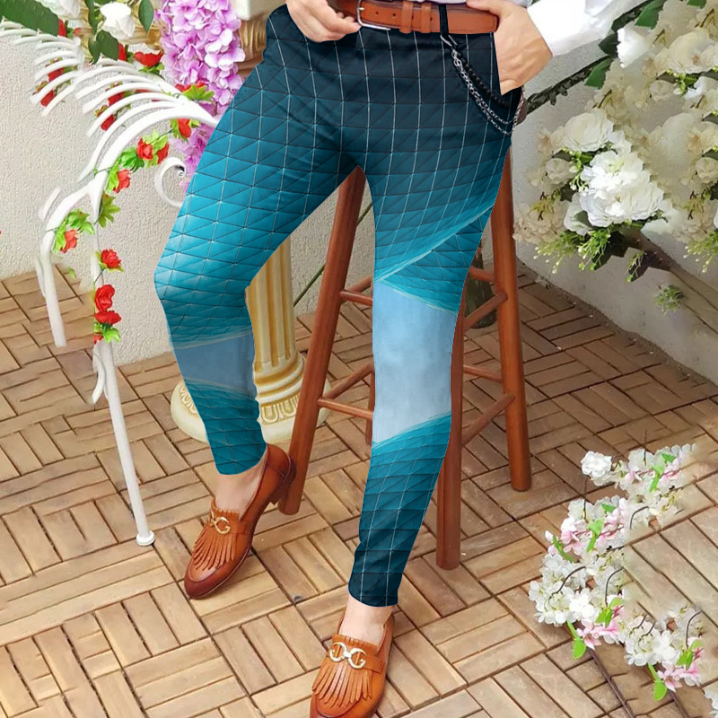 Men's long pants mid-waist casual pants 3D printed slim-fitting pants men's straight-leg pants S-3XL