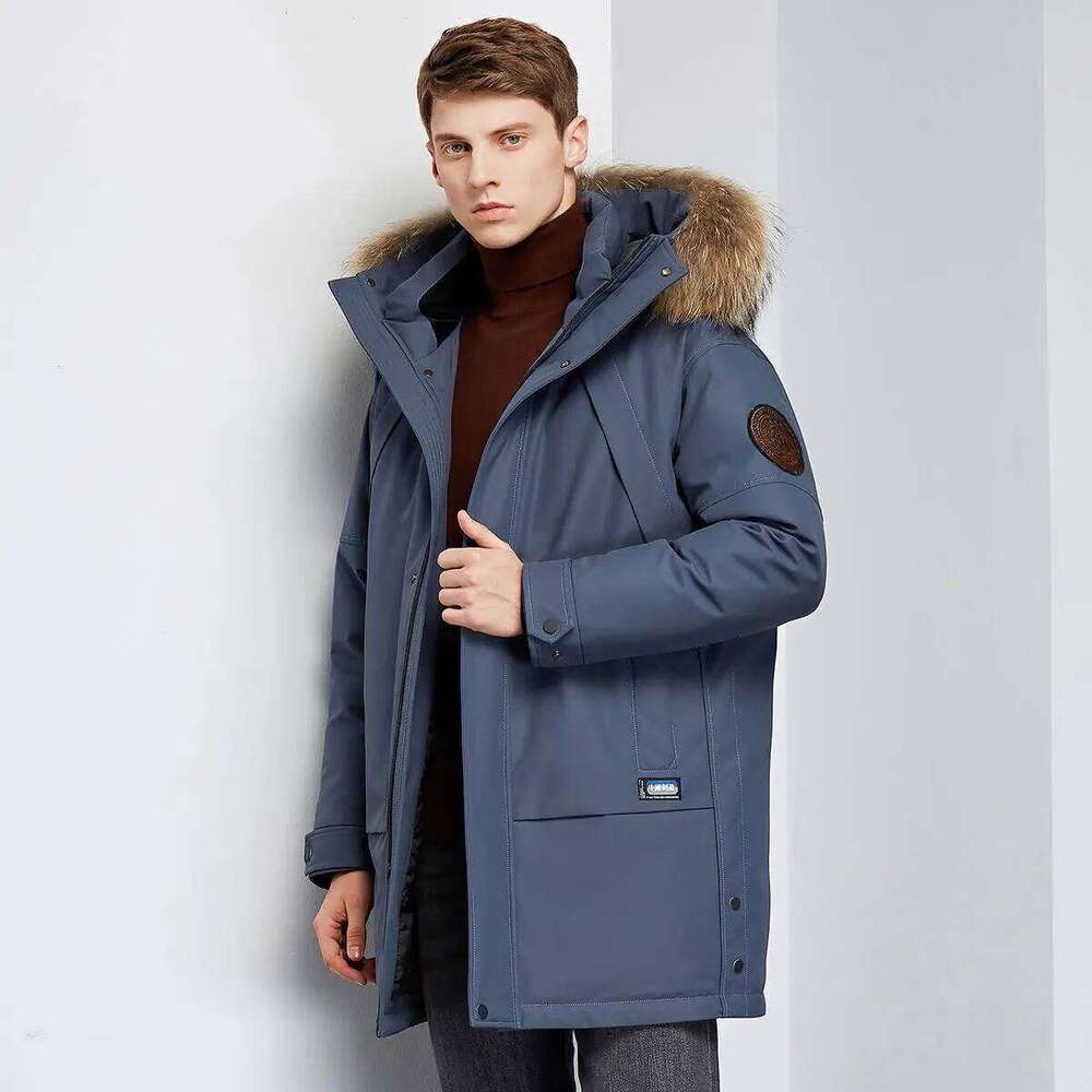 2023 Winter Boutique Fashion Thickening Warm Casual Hooded Fur Collar Jacket Brand High-end Men's Down Coat ArmyGreen