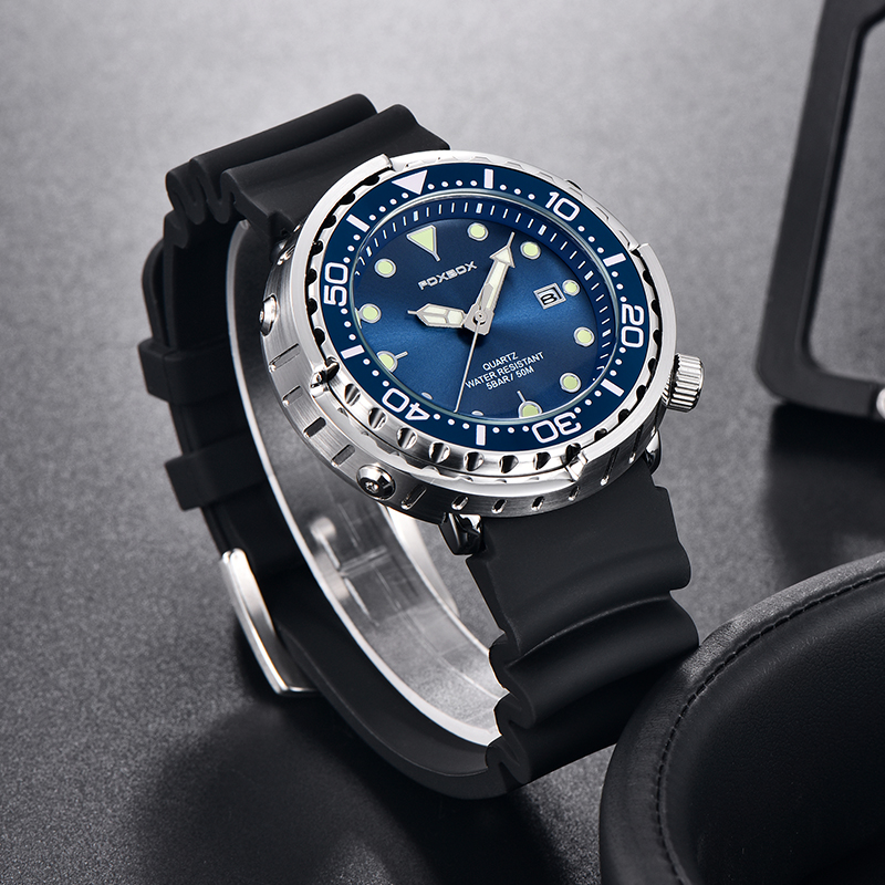FOXBOX men's quartz watch is a top brand of fashionable business watch with a waterproof silicone strap for daily life and personalized design St