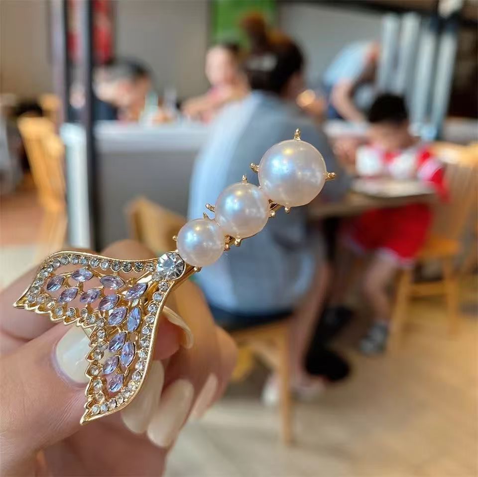 Hair Clip Big Barrettes Fishtail Pearl Hair Pins Crystal Bling Fashion Duck Hair Clips Headwear Fashion Jewelry Gift