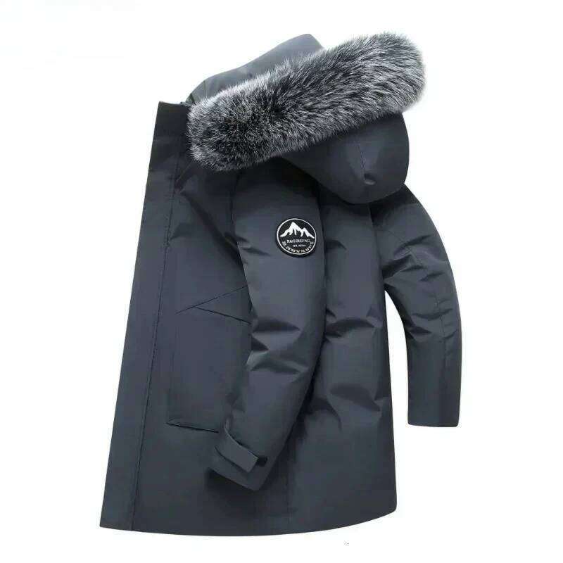 Winter Brand Long Style Jacket Casual Fur Collar Hooded White Duck Down for Men's Mountaineering Warm Coat