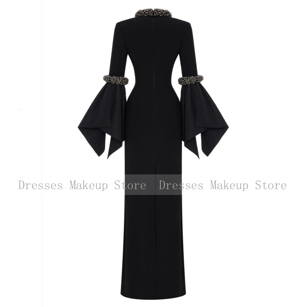 Black Evening Dress Long Sleeves Beading High Collar Modern Gowns for Women Floor Length Column Formal Party 250811