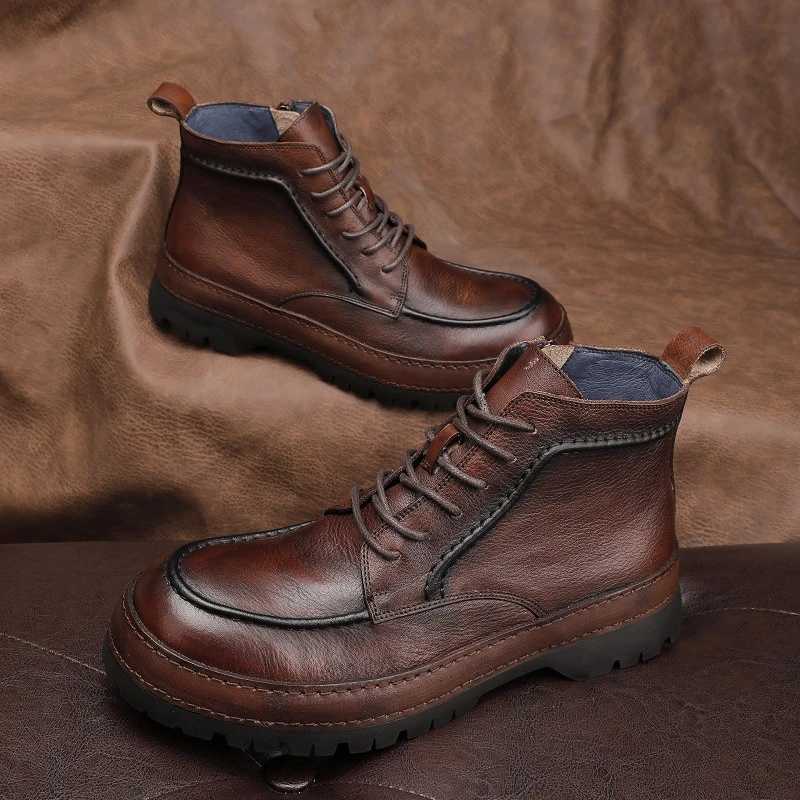 Luxury Designer Men Boots Retro Tooling Boots Genuine Leather Lace Up Outdoor High Top Casual Shoes for Men Ankle Boots W250811