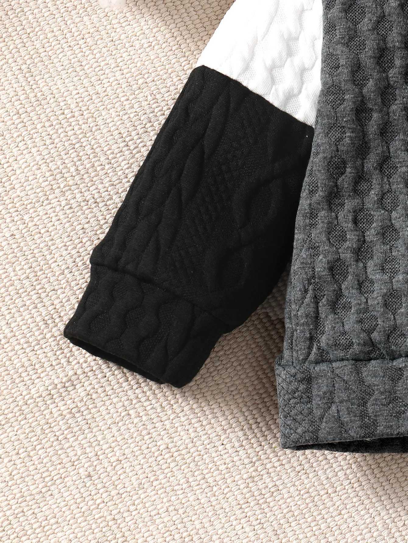 Boys Winter Home Casual Shoulder Buckle Long Sleeve Thick Silk Cotton White Black Grey Stitching Long Sleeve Boys Fashion Set Z250811