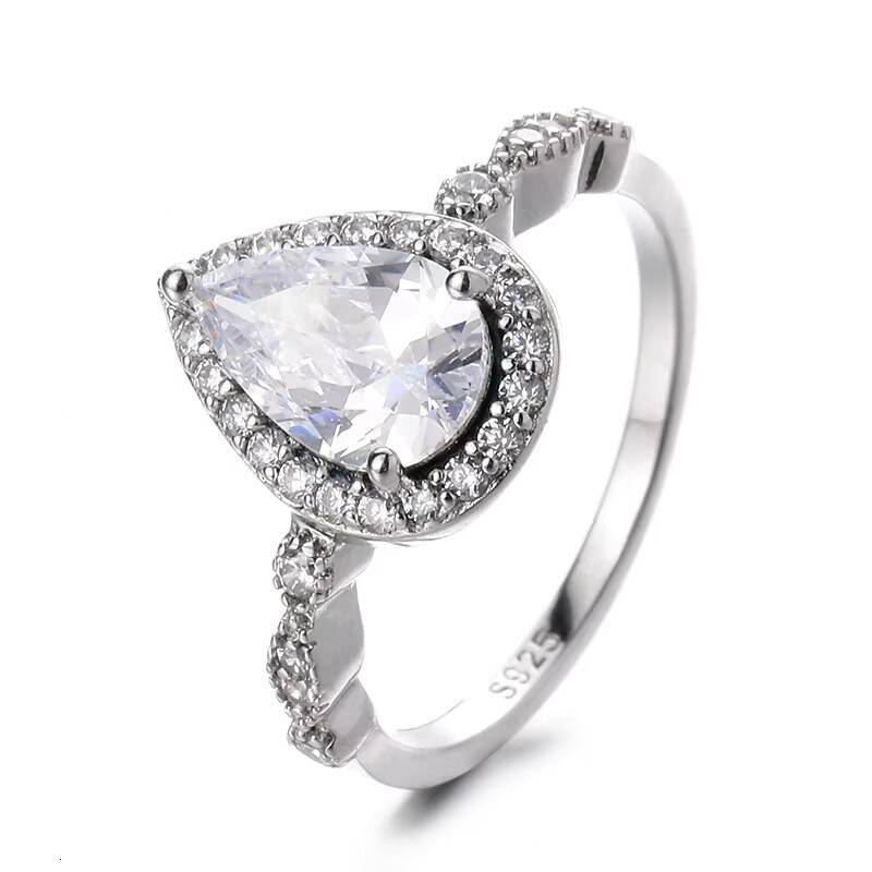 Vintage 925 Sterling Silver Teardrop Engagement Ring Genuine Fine Jewelry with VVS Moissanite for Women Anniversary Gift