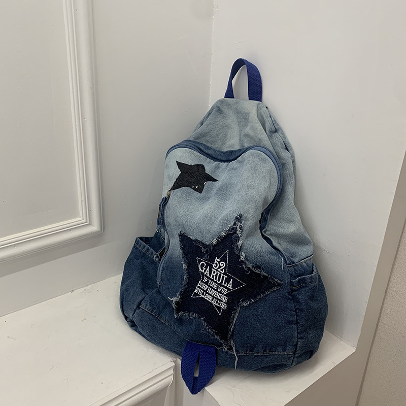 New style casual gradient denim backpack retro washed canvas backpack large capacity backpack designer bag designer backpack women's bag