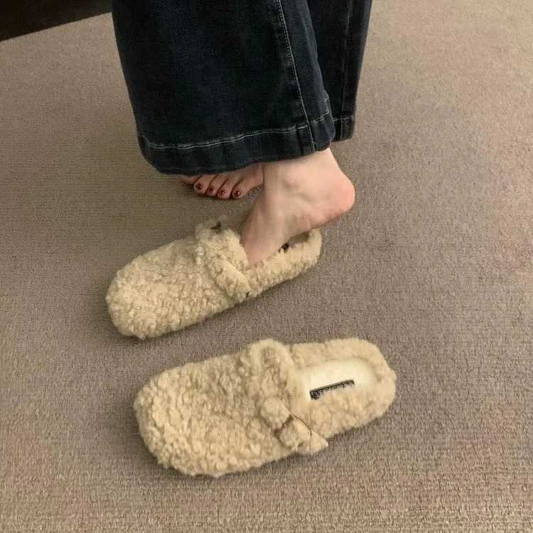 4 Boston Clogs For Women Winter Fashion Cork Insole Warm Plush Slippers Shoes With Arch Support Cozy Home Furry Suede Mules XJ250811