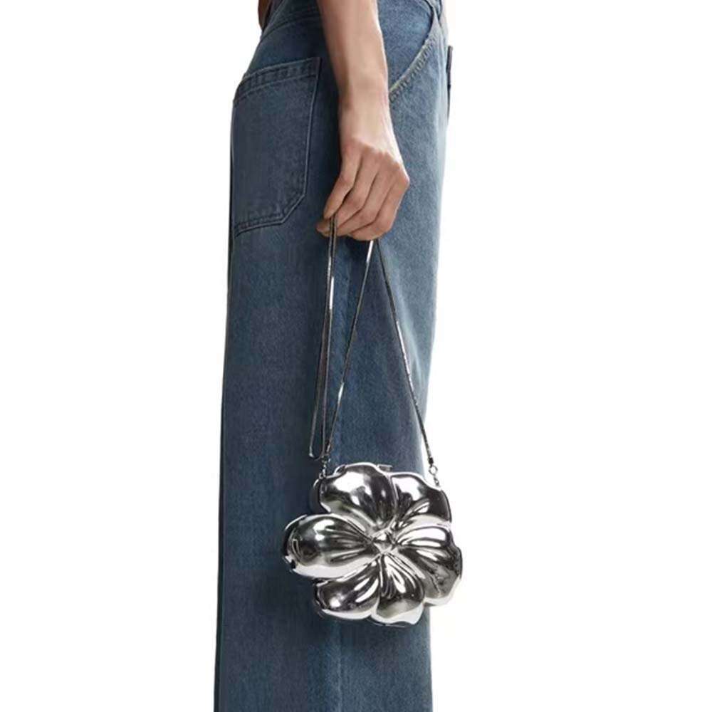 New Half Round Flower Electroplated Bag fashion Personality Socialite Dinner Party