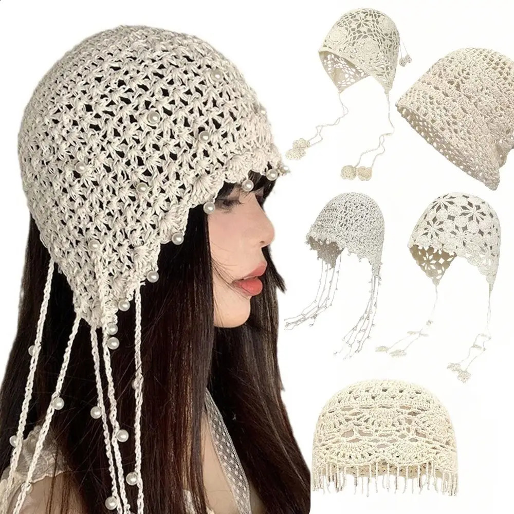 Fashion High Quality Cotton Women Beanie Hat Floral Handmade Skull Cap Lightweight Crochet Slouchy Knitted Hat Summer 250805