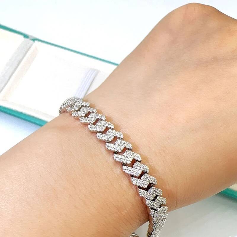 8MM Moissanite Cuban Necklace Hiphop 2 Row D VVS Moissanite Diamond Miami Chain Necklace 925 Sterling Silver Pass Tester Gift