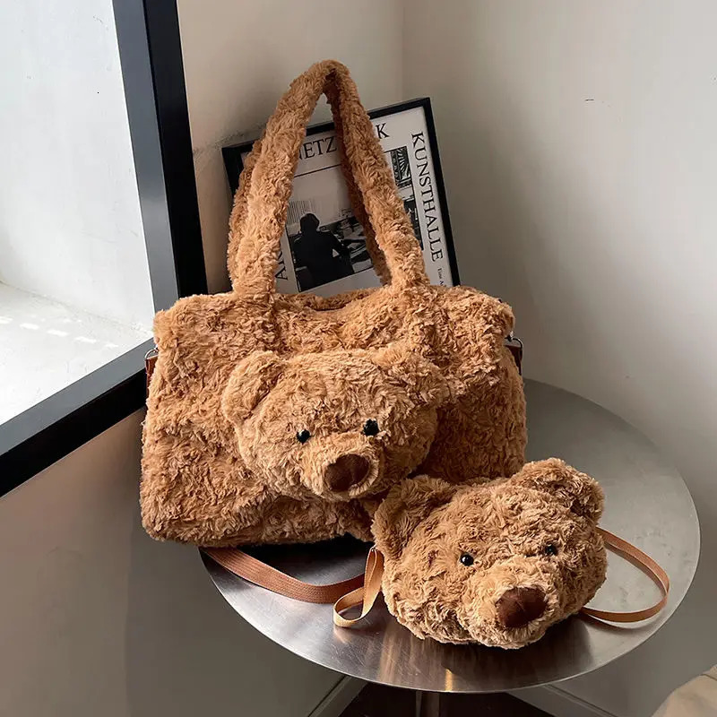 JIAERDI Harajuku Bear Plush Shoulder Bags Women Japanese Fur Soft Large Capacity Handbag Ladies Sweet Cute Y2k Backpack 250811