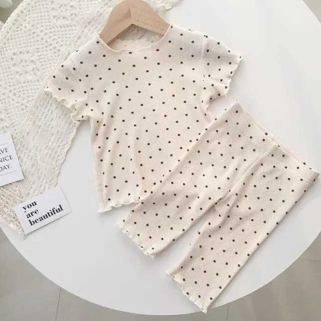 Adorable Infant Girl Clothes Outfit Full Printed Polka Dot Summer Pajama Set Two Piece Fashionable Ruffle Edge Home Clothes Z250811