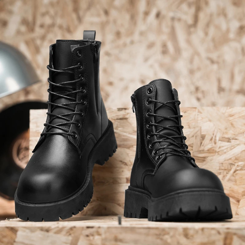 Couples casual boots four season mens and womens high top leather boots fashion thick soled non slip plus size outdoor boots 250805