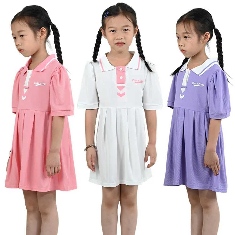 Summer Girls Bubble Sleeve Dress Childrens Pleated Skirt Flip Collar Skirts Kids Princess Dress Baby Sweet Pleated Skirt W250811
