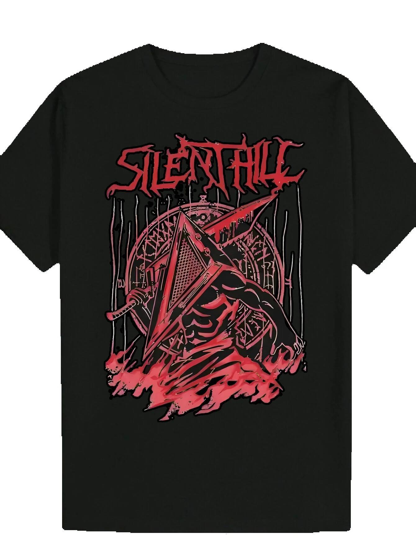 Men's Black Pattern Printed T-Shirt - Gothic Skull and Crossed Swords Design, 100% Polyester, Regular Crew Neck, Machine Washable Summer T-Shirt|