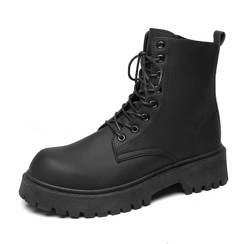 Bla High-Top Mens Boots Winter Briti Sle Motorcycle Zipper Boots Heightening Work Leather Boots PU Material W250811