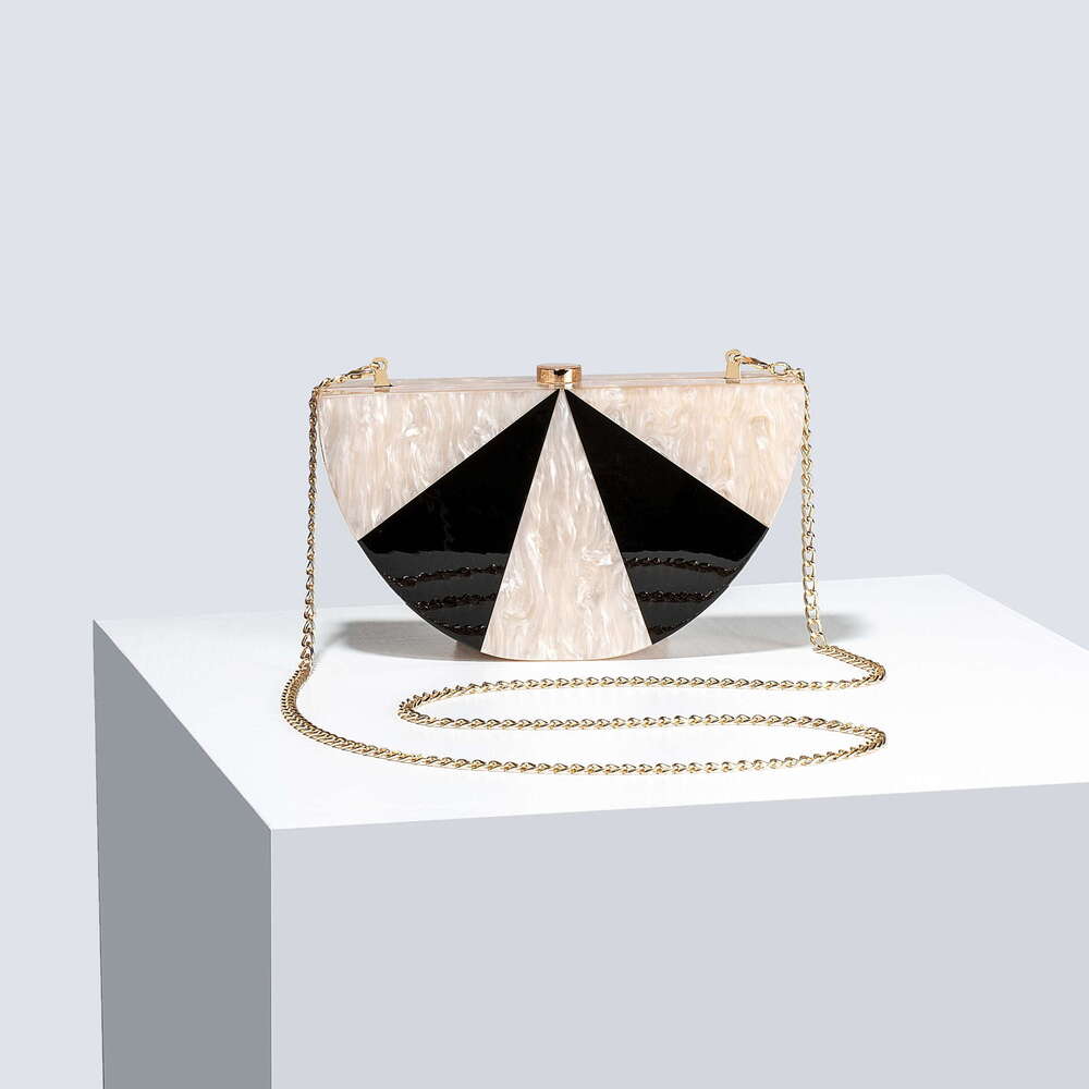 2024 Women's New Single Shoulder Crossbody Semi-Circular Splicing Acrylic Fashion Wedding Evening Clutch Bag