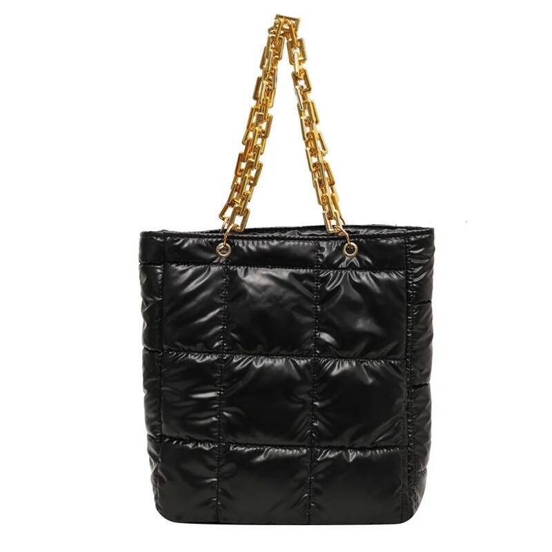 Autumn New Solid Color Fashionable Women's Shoulder Bag Acrylic Chain Casual Handbag Plaid Down Cotton Women's Handbag Niche Autumn New Desi